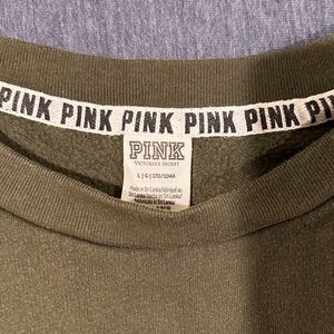 PINK Victoria's Secret Olive Sweatshirt with Animal Print Sleeves